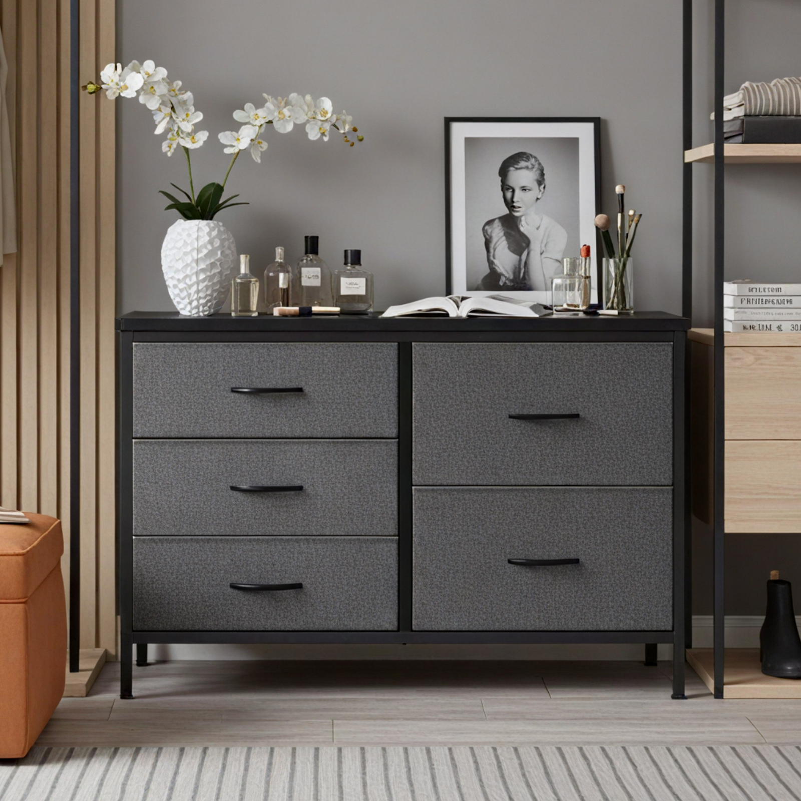 JIOABL 5-Drawer Dresser with Drawer Organizers for Bedroom, Living Room, or Closet, Gray