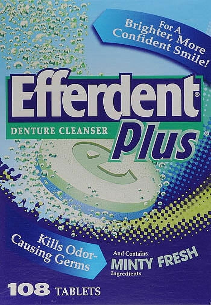 Efferdent Plus Denture Cleanser Tablets, Minty Fresh, Dye-Free, 108 Count