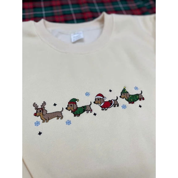 Embroidered Dachshund Christmas Sweatshirt, Wiener Dog Holiday Shirt, Holiday Sweater, Cute Christmas Dog Tee, Pet Lover Gift,Dog Lover Gift