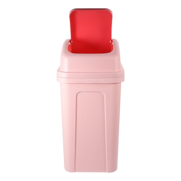 Pretyzoom Plastic Swing Lid Garbage Can for Kitchen and Bathroom Home Trash Bin Pink