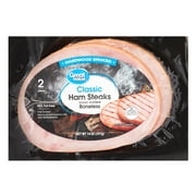 Great Value, Pork, Boneless, Cooked, Smoked, Ham Steaks, 2 Pack, 14oz Sealed Plastic Package