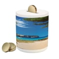thumbnail image 1 of Beach Piggy Bank, View on Cala Algaiarens from Sand Pathway Cliff in Water Menorca Island Europe Theme, Ceramic Coin Bank Money Box for Cash Saving, 3.6" X 3.2", Multicolor, by Ambesonne, 1 of 4