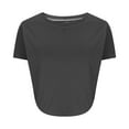 thumbnail image 5 of Wyobmus Women's Summer Shirts Crew Neck Slim Fitted Basic Tops Stretch Short Sleeve Curved Hem Tees Fashion Going Out T-Shirt A-Black, 5 of 7