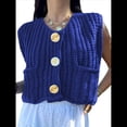 thumbnail image 1 of Cárdigan Corto de Punto Sin Mangas para Mujer 2025, Suéter Informal de Crochet con Botones y Bolsillos Azul M, 1 of 10