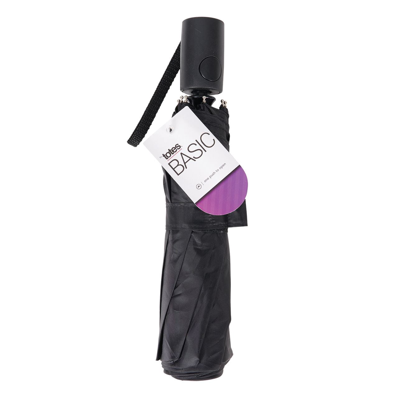 totes Basic Automatic Open Close Compact Foldable Travel Umbrella, Black, 42"
