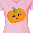 thumbnail image 4 of Inktastic Smiling Pumpkin, Halloween, Orange Pumpkin Women's V-Neck T-Shirt, 4 of 5
