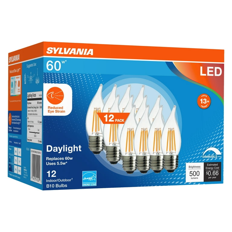 Sylvania LED Reduced Eye Strain B10 Light Bulb 60W Dim Daylight