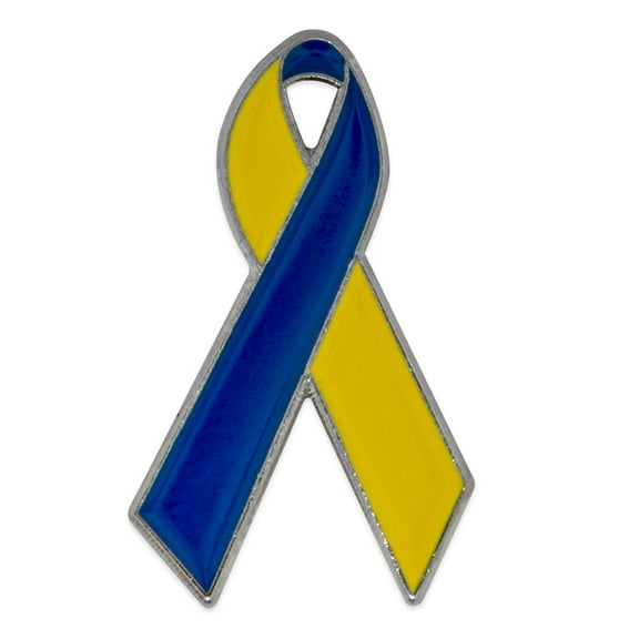 PinMart's Blue and Yellow Down Syndrome Awareness Ribbon Enamel Lapel Pin