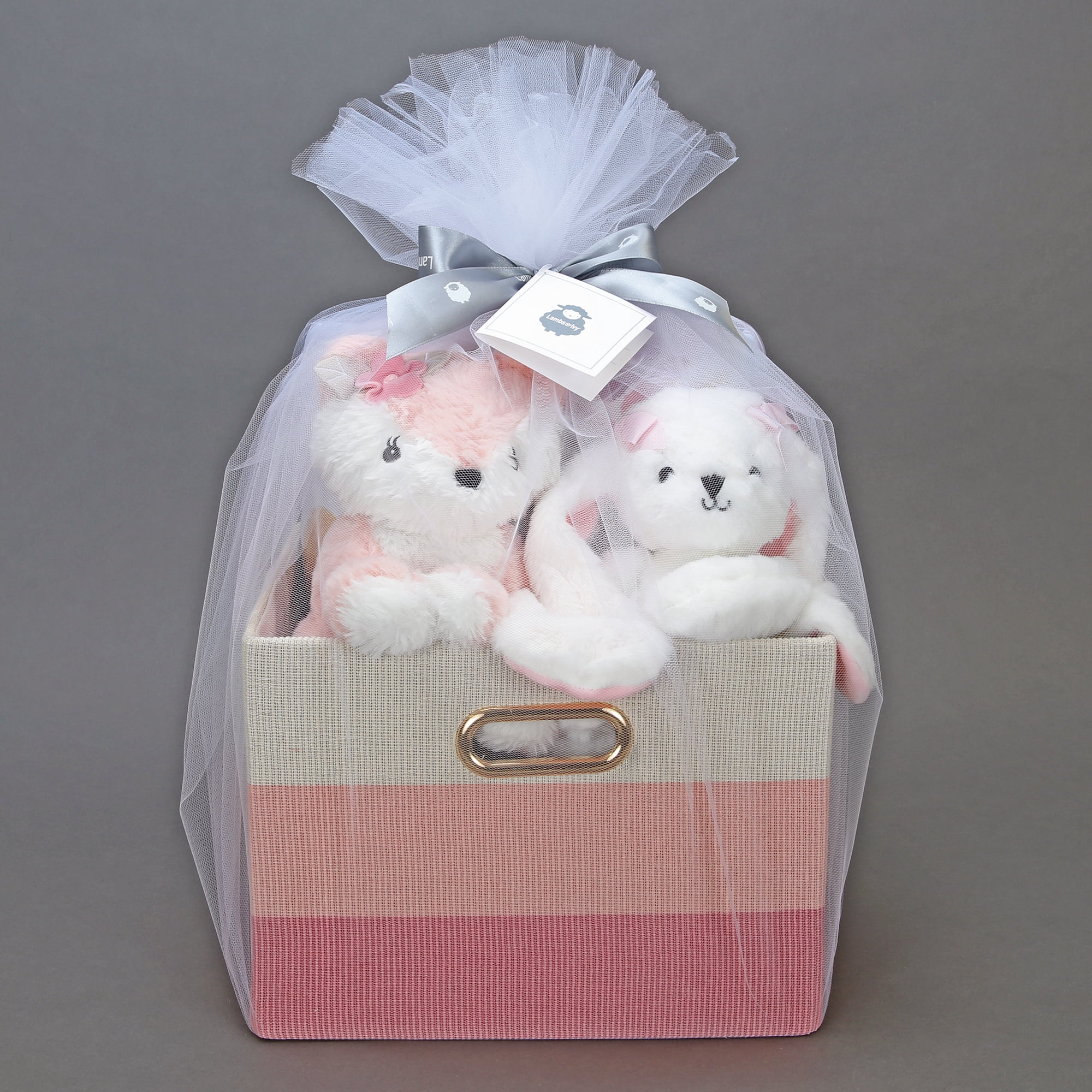 Lambs & Ivy Pink/White 5-Piece Luxury Infant / Newborn / Baby Gift Basket