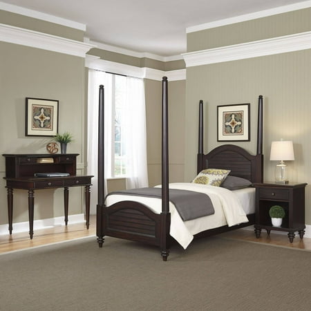 Home Styles Furniture Bermuda Espresso Twin Poster Bed, Night Stand and Student Desk with Hutch