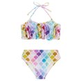 thumbnail image 3 of TiaoBug Girls 2 Pcs Mermaid Bikini Sets Shiny Halter Ruffles Crop Top with Triangle Brief Bathing Suit Tankini Colorful B 150, 3 of 5