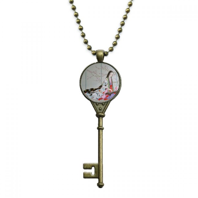 Belleza de flor de ciruelo pintura China Llavero Collar Colgante Bandeja Cadena Embellecida Unbranded M