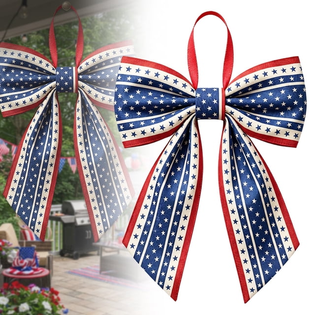 Nœud Rouge, Blanc et Bleu, Grands Nœuds Rouges Blancs et Bleus pour Décoration de Porte d'Entrée, Couronnes, Bandes du 4 Juillet. Décorations Patriotiques pour la Fête de l'Indépendance.