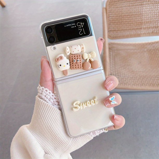 Korean Tridimensional Cookie Kitty Suitable For Samsung Zflip4/zflip3 Case Folding Galaxy Zflip3/4 Cute Cartoon Phone Case
