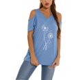 thumbnail image 3 of Frontwalk Ladies Off Shoulder Ruffled T Shirt V Neck Loose T-shirt Dandelion Print Dailywear Tee Light Blue S, 3 of 3
