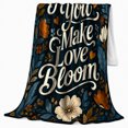 thumbnail image 2 of Grandma You Make Love Bloom Quote, Warm Floral Style for Grandmothers, Blue Garden Flower Motif and Mother's Day Gift, Cozy Flannel Blanket for Living Room and Bedroom, Home Decor, 2 of 9