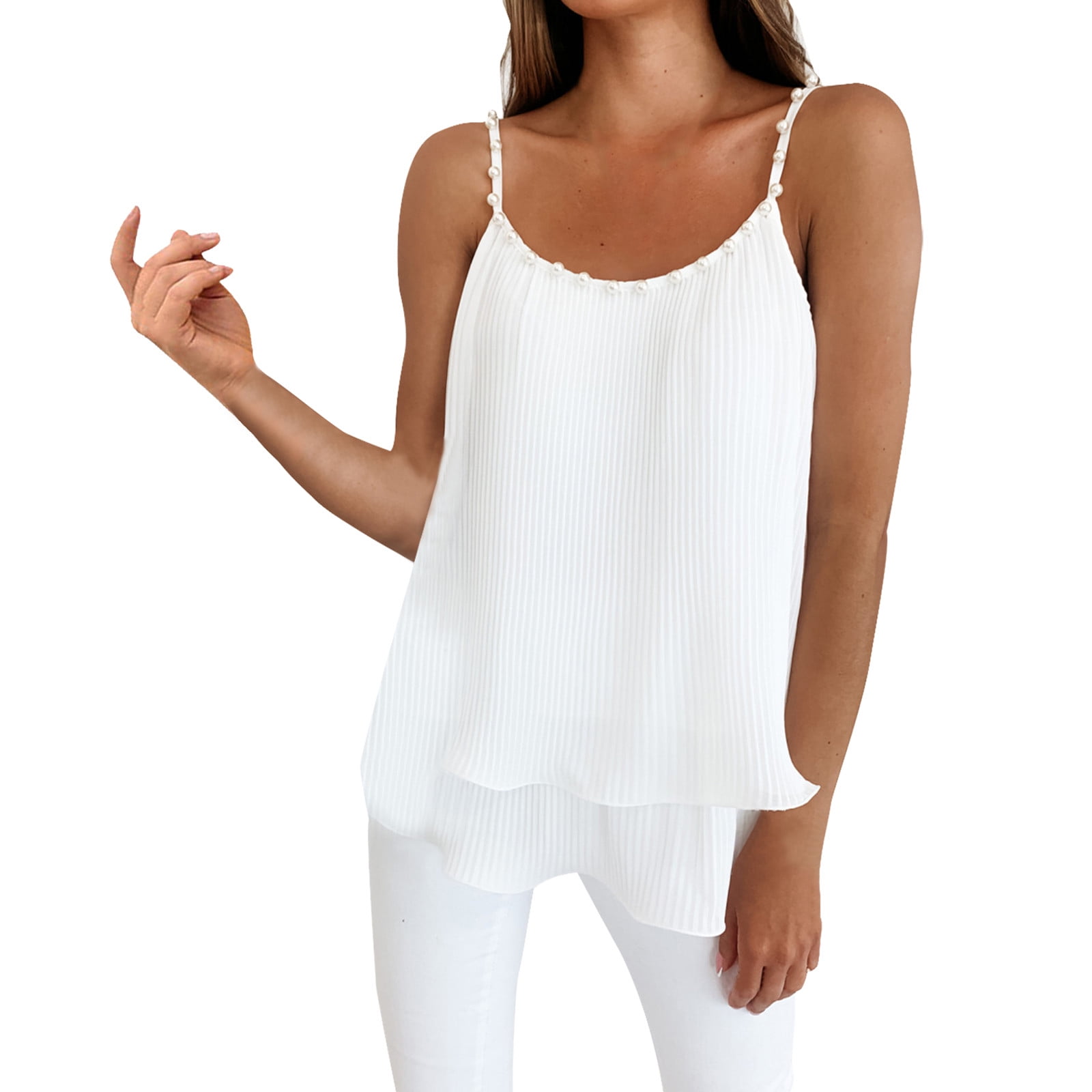 White, 5XL) Plus Size Women Summer Chiffon Sleeveless Camisole