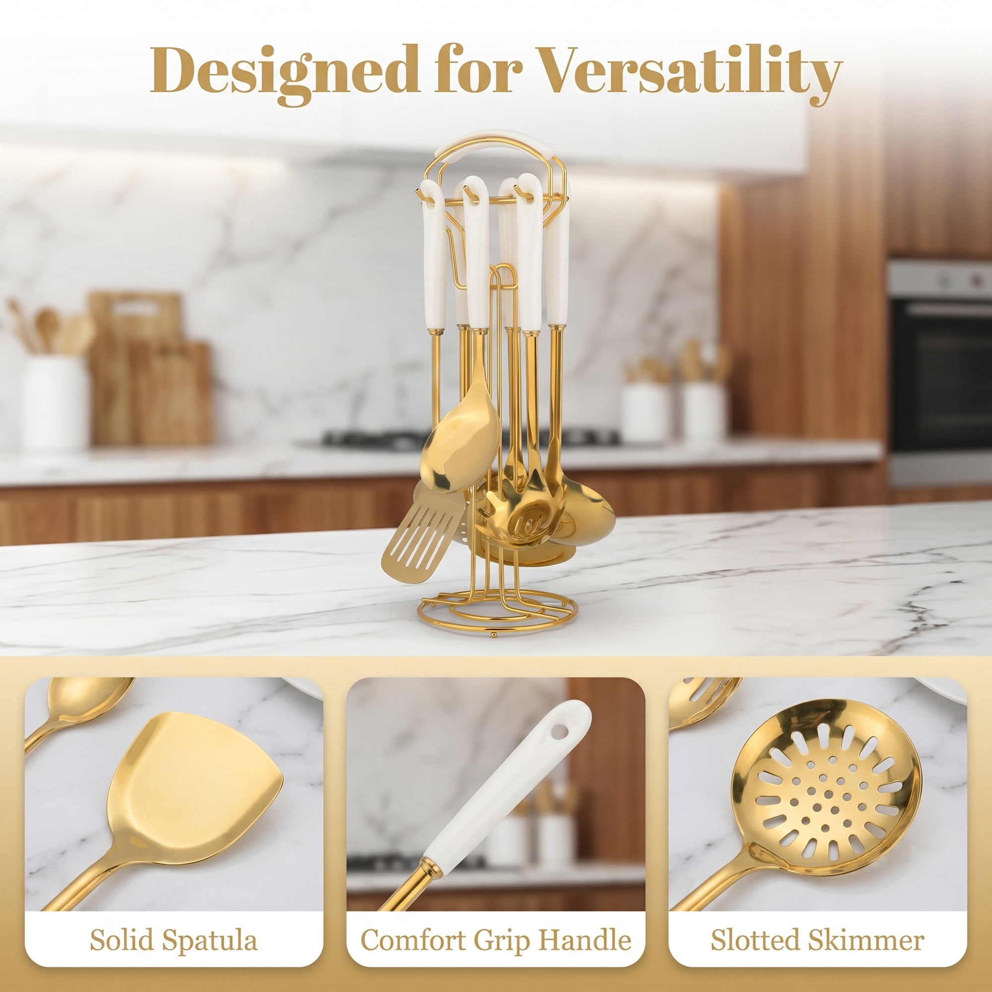 Unique Bargains Essential Kitchen Gadgets Cooking Utensil Set with Silicone White A 7pcs