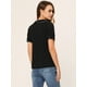 thumbnail image 4 of Blusa de manga corta con cuello Peter Pan y ribete en contraste para mujer Negro L, 4 of 4