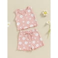 thumbnail image 3 of FEORJGP Kids Little Girls Summer 2PCS Outfits Sets 12M-5T Toddler Baby Short Sleeve Vests Round Neck Casmisoles Floral Print Tops Elastic Waist Shorts Casual Comfy Clothes for Daily Vacation, 3 of 8
