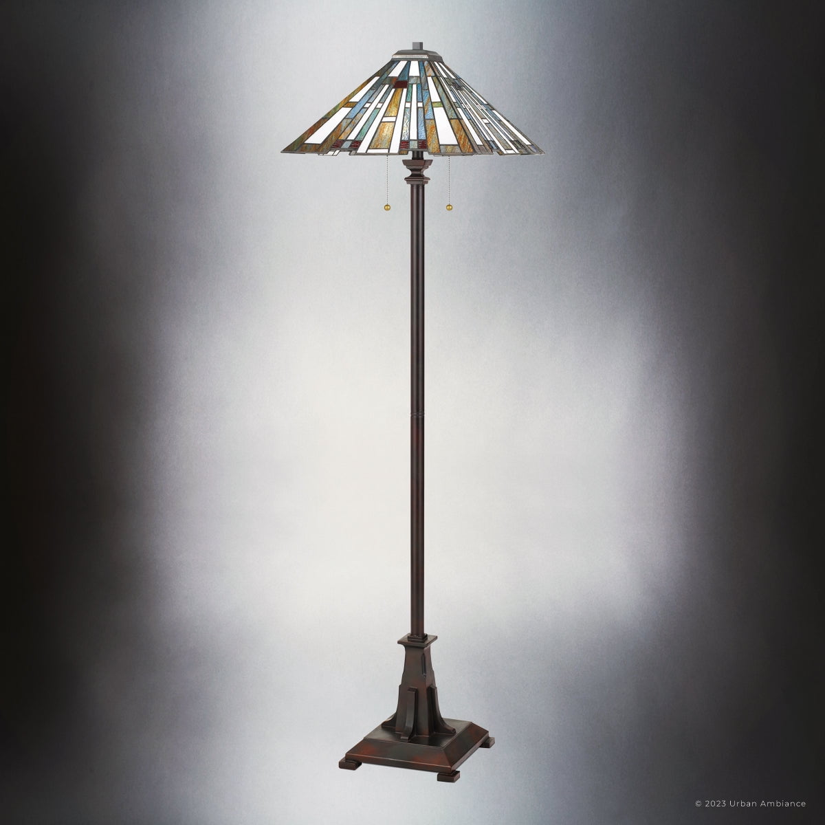 Luxury Posh Tiffany Floor Lamp, Large Size: 62''H x 17''W, with Glam Style Elements, Valiant Bronze Finish, UQL7171 from the Beverley Collection by Urban Ambiance
