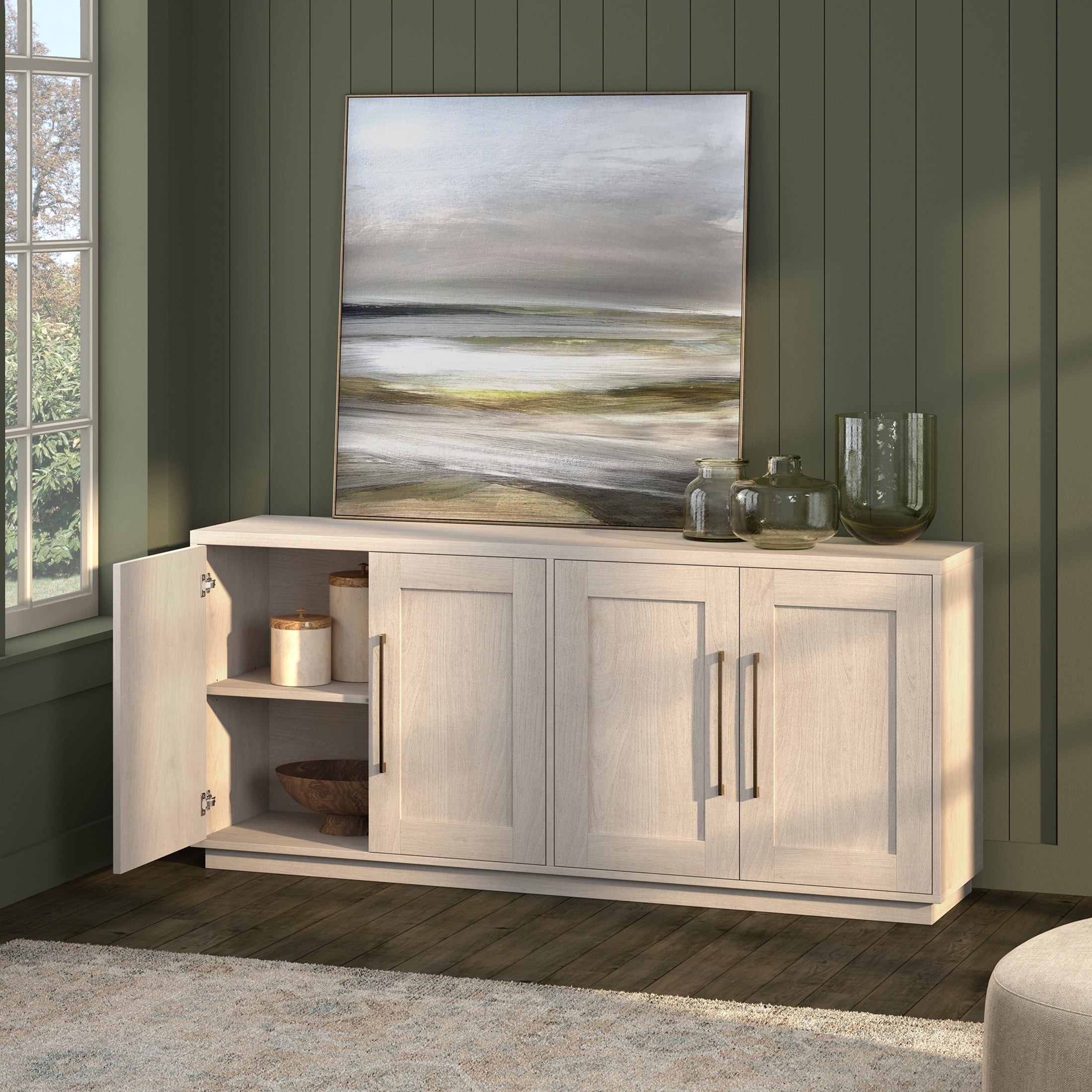 Evelyn&Zoe Modern/Contemporary 68" Wide Alder White Buffet Table