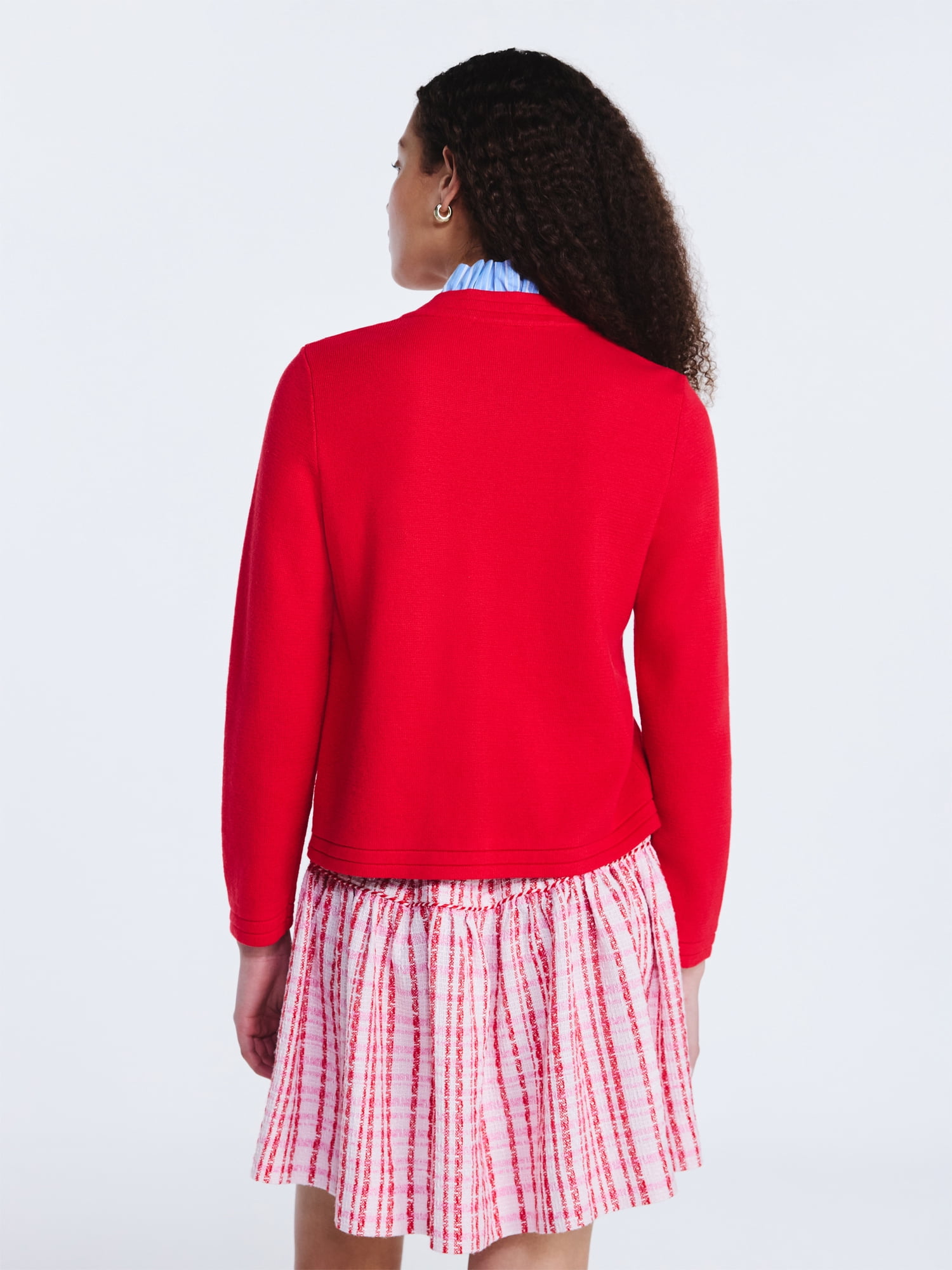 Free Assembly Women's Ruffle Neck Cardigan Sweater, Midweight, Sizes XS-XXL