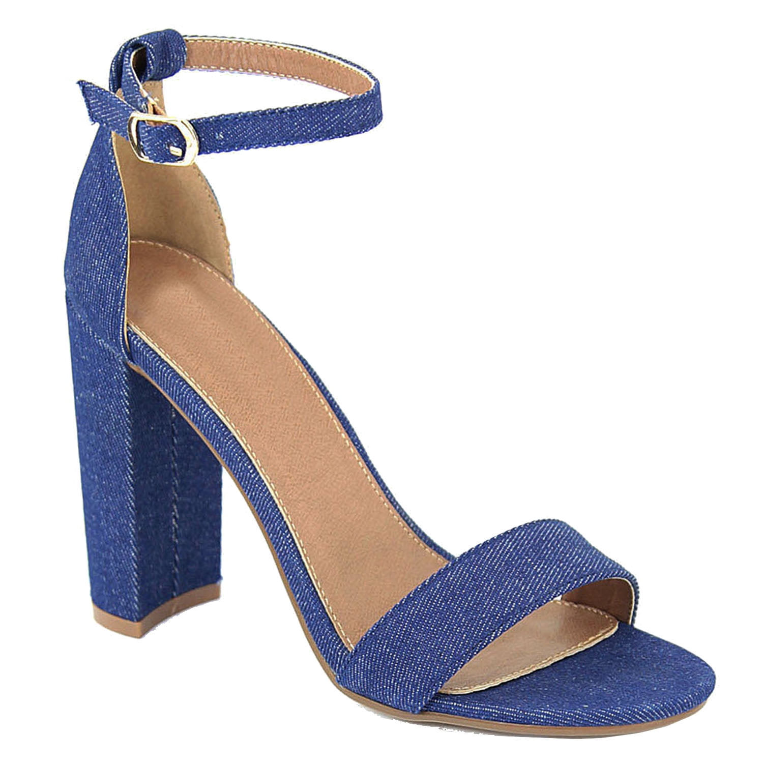 SNJ Women's Chunky Heel Ankle Buckle Strap High Heel Sandal