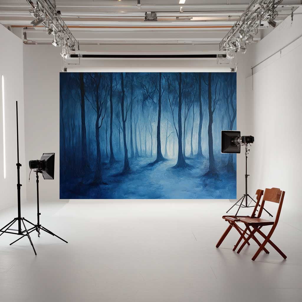 5X3ft Haunted Mist Forest Backdrop Mysterious Foggy Dark Forest Creepy Scene Scary Trees Foggy Woods Twilight Misty Camping Themed Oil painting style Photography Backdrop Studio Props