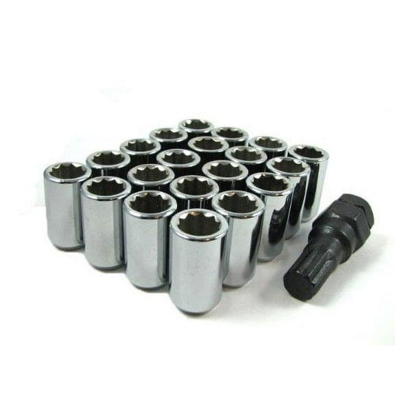 Chrome Tuner Acorn 12x1.25 Lug Nut Kit 16 Pc Set with Key
