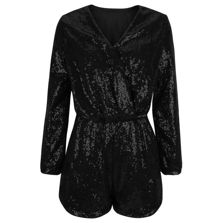 slim fit dress slacks Long Sleeve Sequin Romper