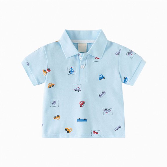 NIEWTR Toddler Boys Polo Shirts School Short Sleeve Casual Solid Color Gentleman Tops Holiday Lapel Button Pullover Shirt Vintage Casual Fit Tee(A-Blue,4-5 Years)