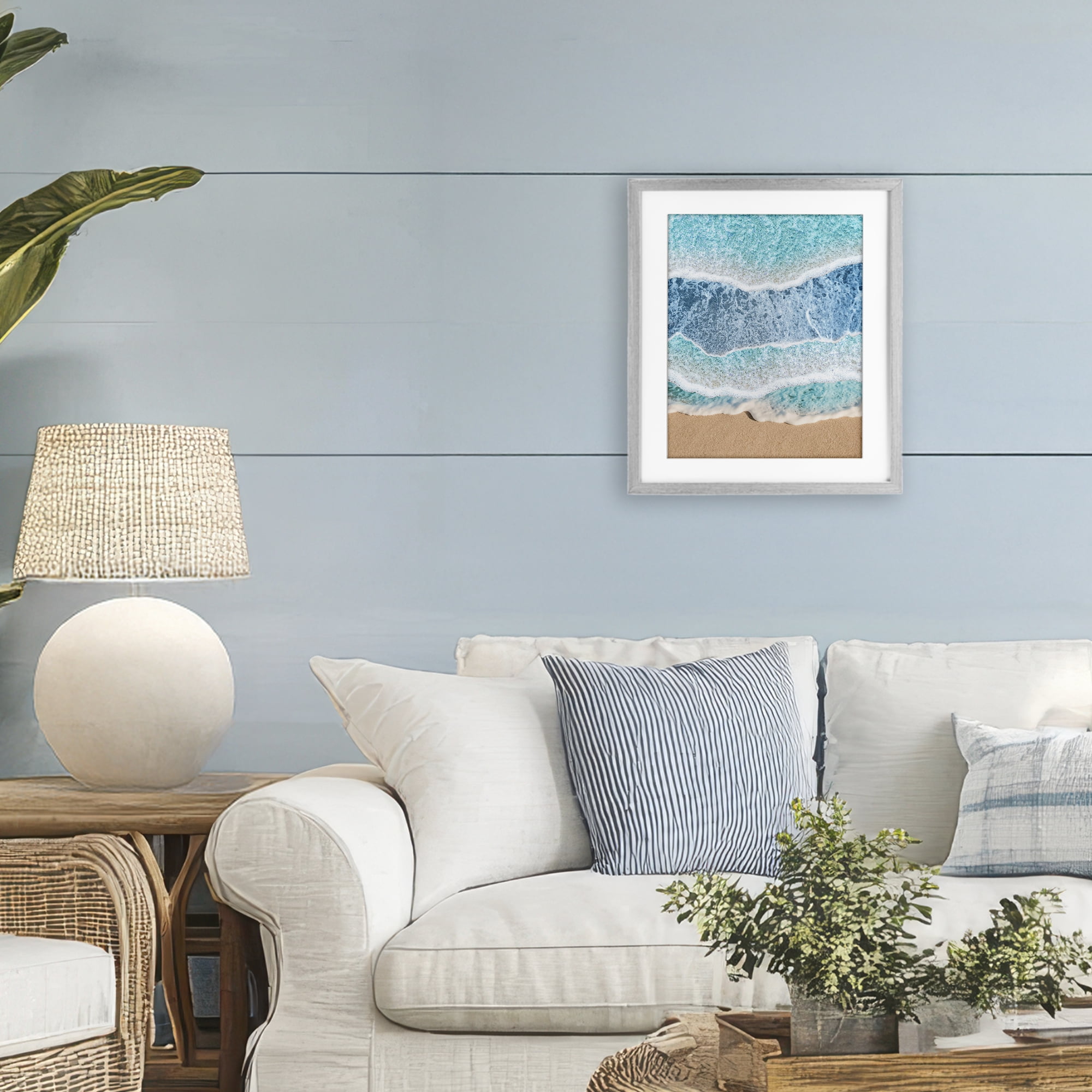 Stupell Industries Overlapping Shore Waves Gray Framed Print Under Glass, design by Jesse Keith