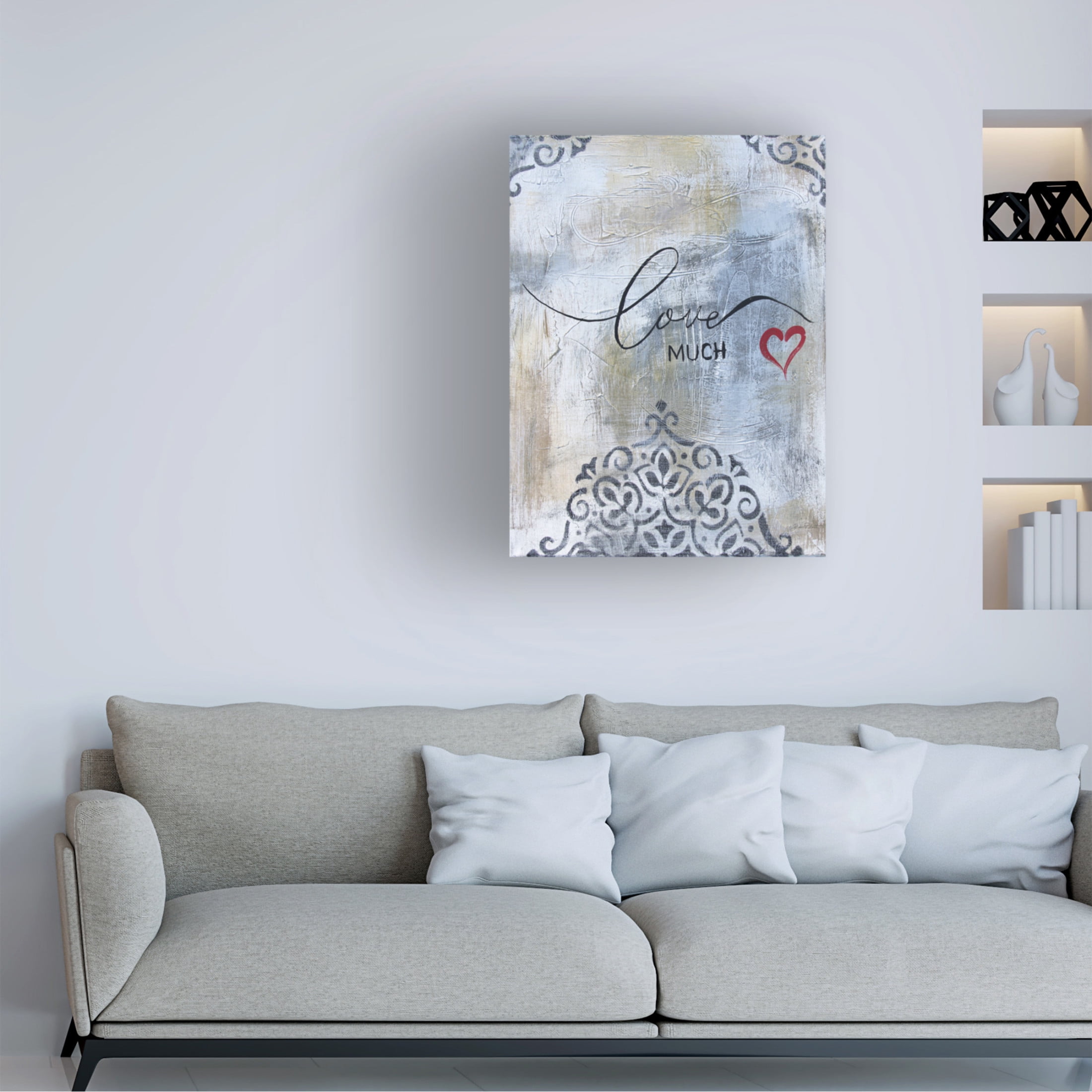 Canvas Wall Art - Jean Plout 'Gold And Grey Sentiment A4' Wall Art for Living Room, Bedroom, or Office Décor by Trademark Fine Art - 18 x 24 Inches