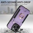 thumbnail image 6 of Nalacover For iPhone 13 Mini Case Ring Holder Kickstand with Credit Card Holder, Back Flip Premium Leather Magnetic Clasp Removable Wirst Hand Strap Cover For iPhone 13 Mini, Purple, 6 of 14