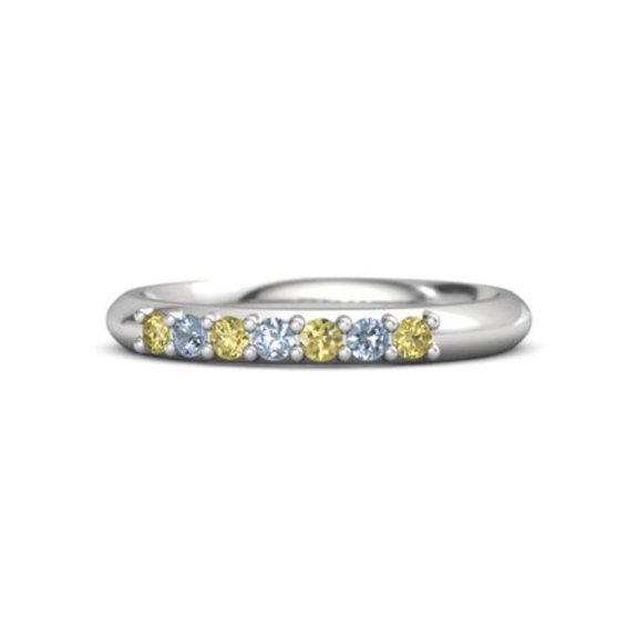 Yellow Yellow Tourmaline & Blue Topaz Half Eternity Stackable Band Ring 925 Sterling Silver Ring Women Gift Gift For Mom - Wife Promise Gift Size US- 4