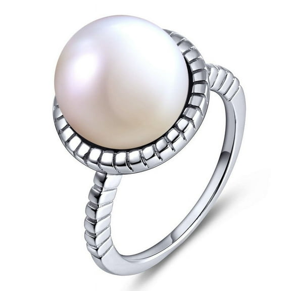 925 Sterling Silver Ring with 8mm Fresh Water Pearl Nickel & Lead-Free & Cultured Pearl Ring Size 5 Jewelry for Women