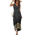thumbnail image 2 of Greek Key Ornate Black & Gold Dress Fashion Boho Beach Long Dresses Female Party Printed Maxi Dress, 2 of 9