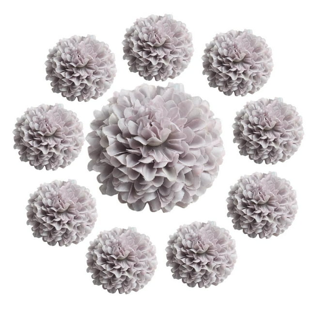 10 cabezas de crisantemos artificiales de seda para decoración de bodas y fiestas (DIY). Gris
