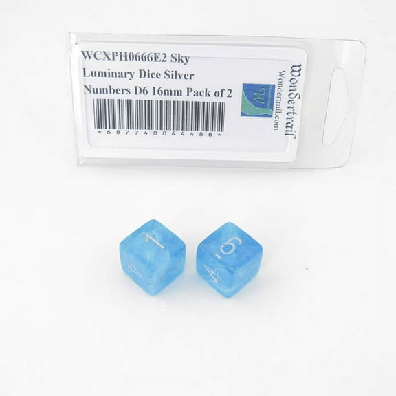 Sky Luminary Dice with Silver Numbers D6 16mm (5/8in) Pack of 2 Wondertrail