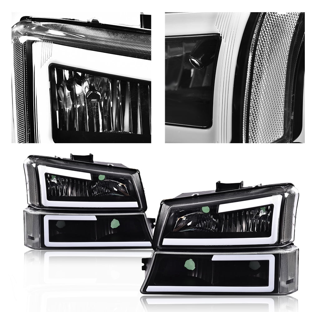 CROSSDESIGN LED Headlamps DRL Headlights Projector Fit for 2003-2006 Chevy Silverado/Avalanche