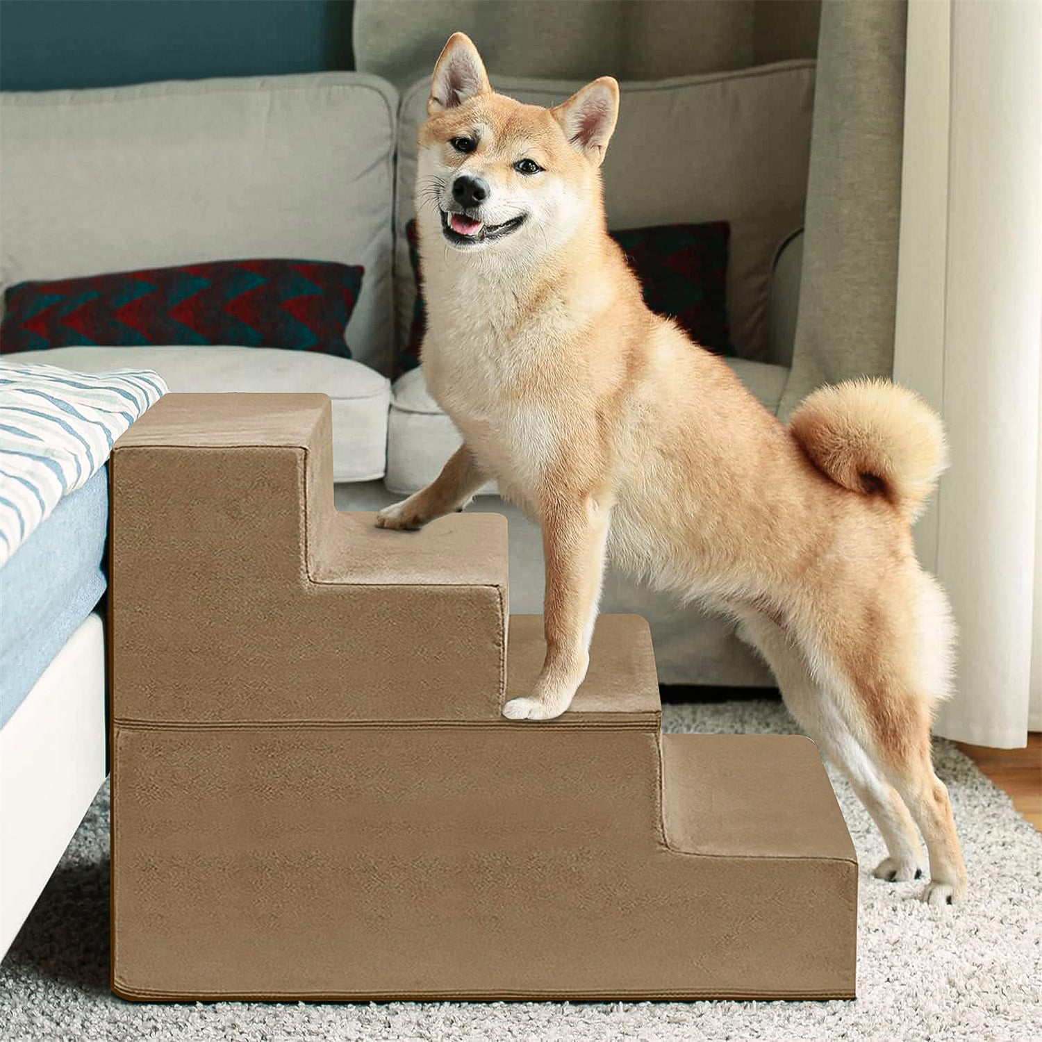 Pefilos 24" Pet Stairs for Small Pet, 4-Step Ramp for Beds and Couch with Non-Slip Carpeted Indoor Ladder, Cat Tree Climber, Gray Pefilos 24" Pet Stairs for Small Pet, 4-Step Ramp for Beds and Couch with Non-Slip Carpeted Indoor Ladder, Cat Tree Climber, Gray