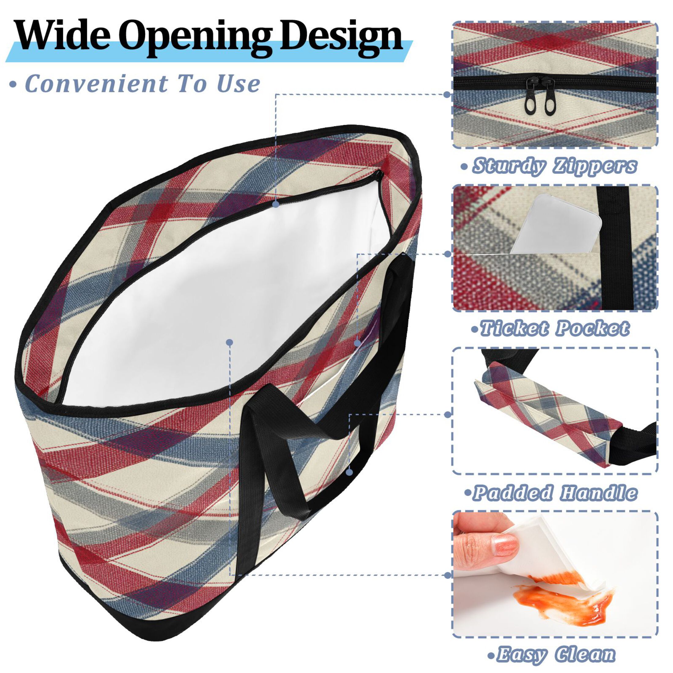 Extra-Large Wide Opening Design Capacity Hand-Held Ice Pack Thickened Insulation Layer For Long-Lasting Cold Retention For Outdoor Shopping Picnics And Camping Red-blue Diagonal Lines