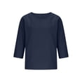 thumbnail image 4 of Gamivast Linen Shirts for Women Plus Size Scoop Neck Oversized Slouchy Fit Tops Soft Lightweight Breathable Basic 3/4 Sleeve Tees Lounge Weekend Fall Everyday Casual outfits, 4 of 5
