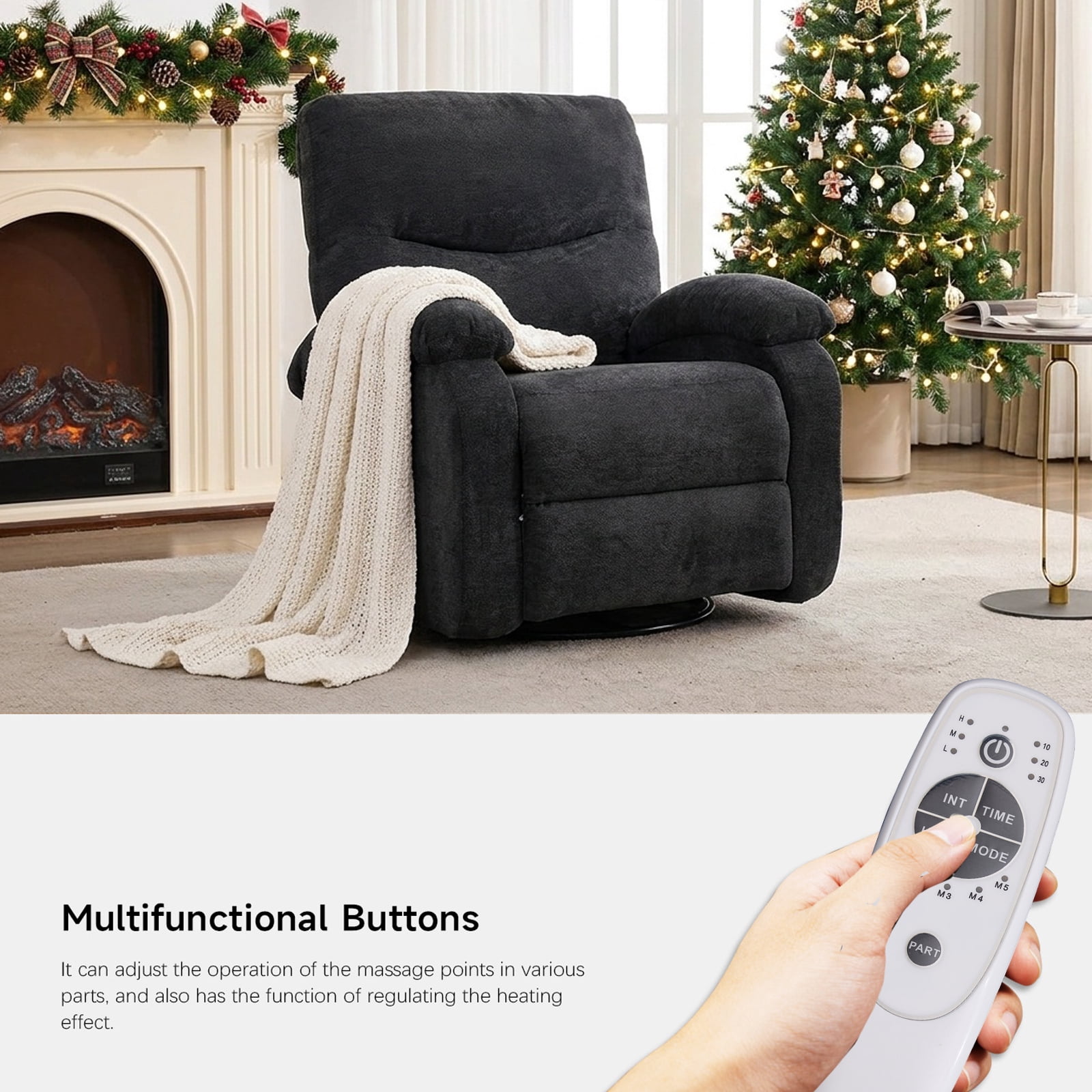 Leumius 360° Swivel Recliner Chair, Single Recliner with Adjustable Detachable Neck Pillow Ergonomic and Cup Holders, 300lbs Capacity Versatile Lounge Chair for Living Room Bedroom Home Theater