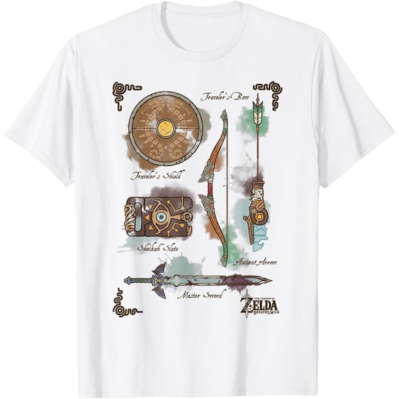 Zelda Breath Of The Wild Link Inventory Graphic DTG Print Unisex T-Shirt