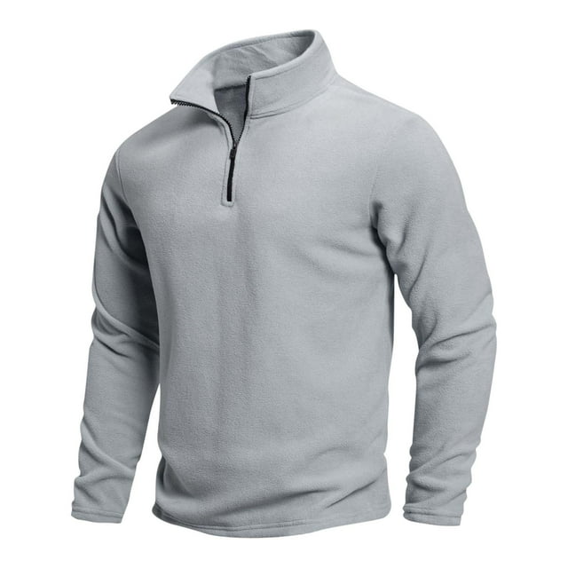 fatyb Fall Winter Mens Fleece Sweatshirts Quarter Zip Stand Collar Pullover Long Sleeve Thermal Tops