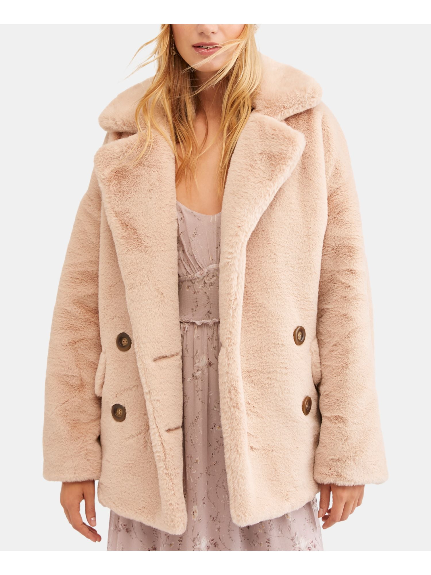 Free People Womens Kate Winter Double Breasted Faux Fur Coat Walmart