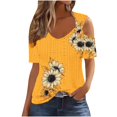 thumbnail image 2 of Uootdi Womens Sunflower Tops V Neck Short Sleeve Cold Shoulder Print Blouses Casual Loose Lightweight Soft Comfy Summer Daily Wear Shirts Gift, 2 of 5