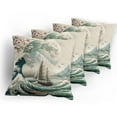thumbnail image 5 of Ambesonne Nautical Throw Pillow Cover 4 Pack, Asian Wave Cherry Blossom, 20", Seafoam Coconut Pink, 5 of 7